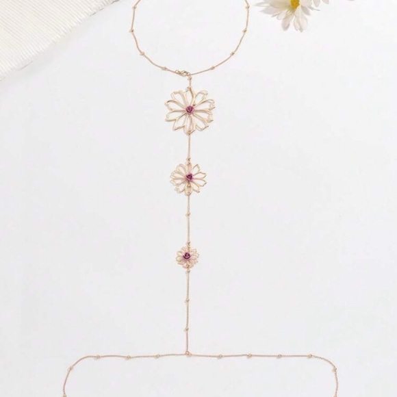 Elegant Gold and Pink Floral Back Necklace - Picture 6 of 10